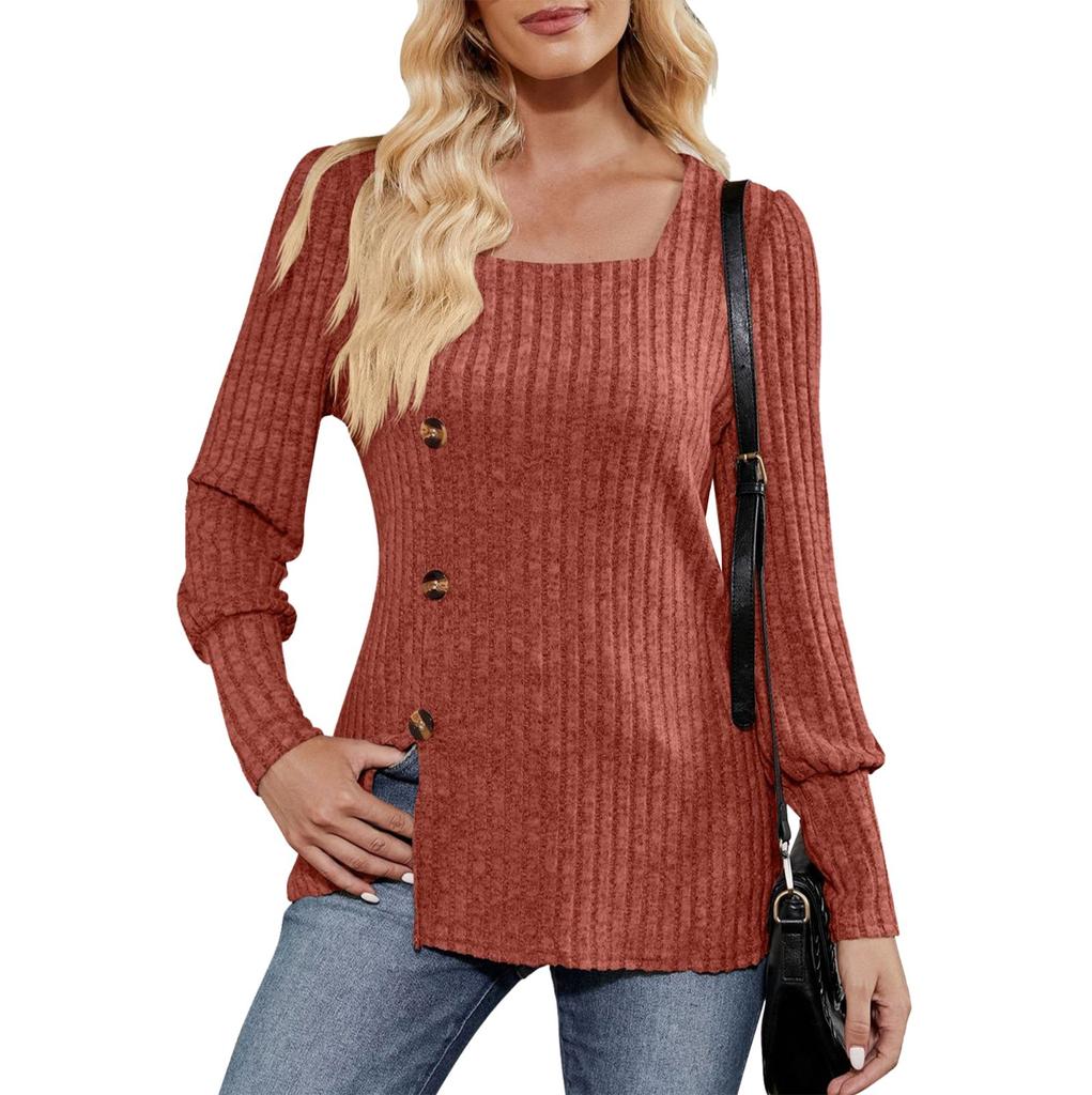 Женская зимняя футболка-свитер с квадратным вырезом и длинными рукавами