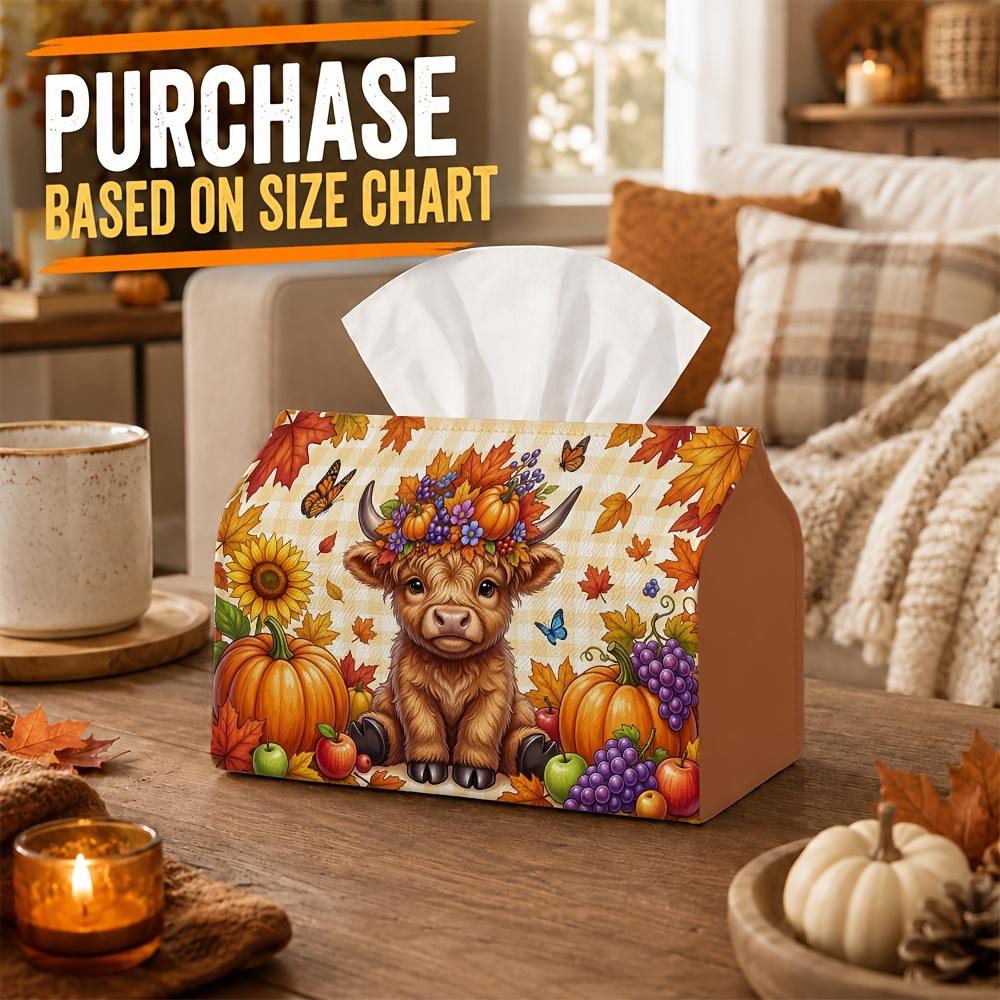 1pc Boho Countryside Animal Tissue Box - Highland Cow Grape Sunflower Napkin Storage Box, Suitable for Rolls/facial Tissues,multi-functional Storage B