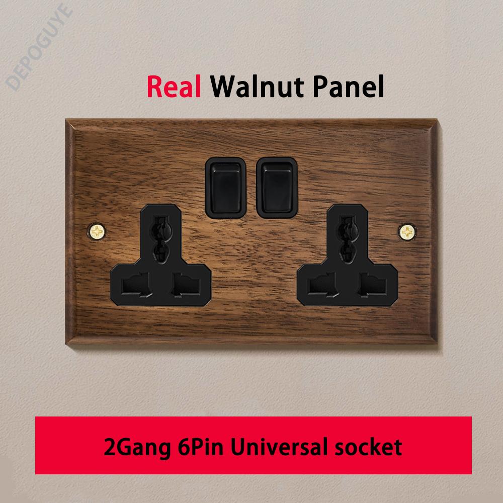 Черная ретро-панель тумблера на стену из грецкого ореха 1-4 клавиши 2-сторонняя из массива дерева двойная универсальная электрическая розетка EU/FR с USB-C