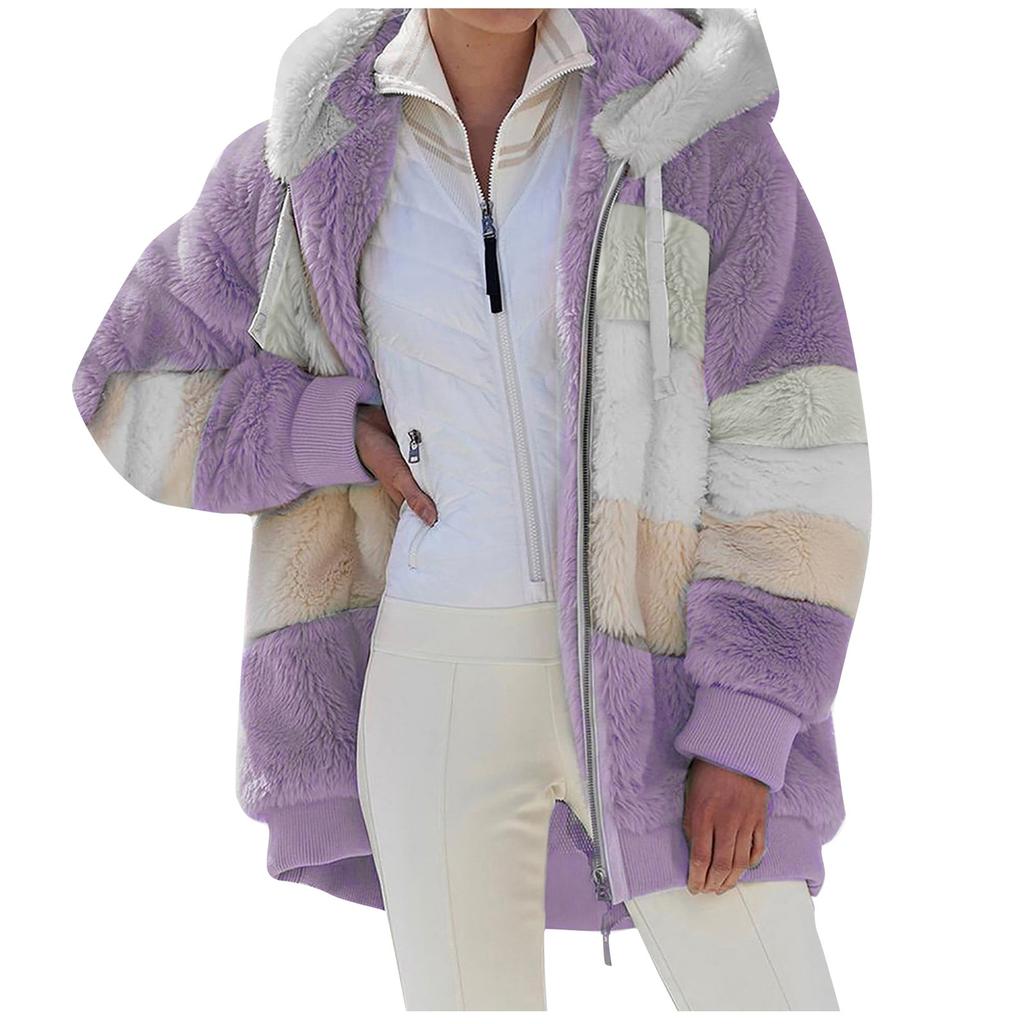 Женская мода плюшевая молния с длинным рукавом шить теплый свитер топы пальто зимнее