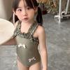 2024 Cute Baby Girl One-Piece Swimsuit with Three Bows - Halter Triangle Design
