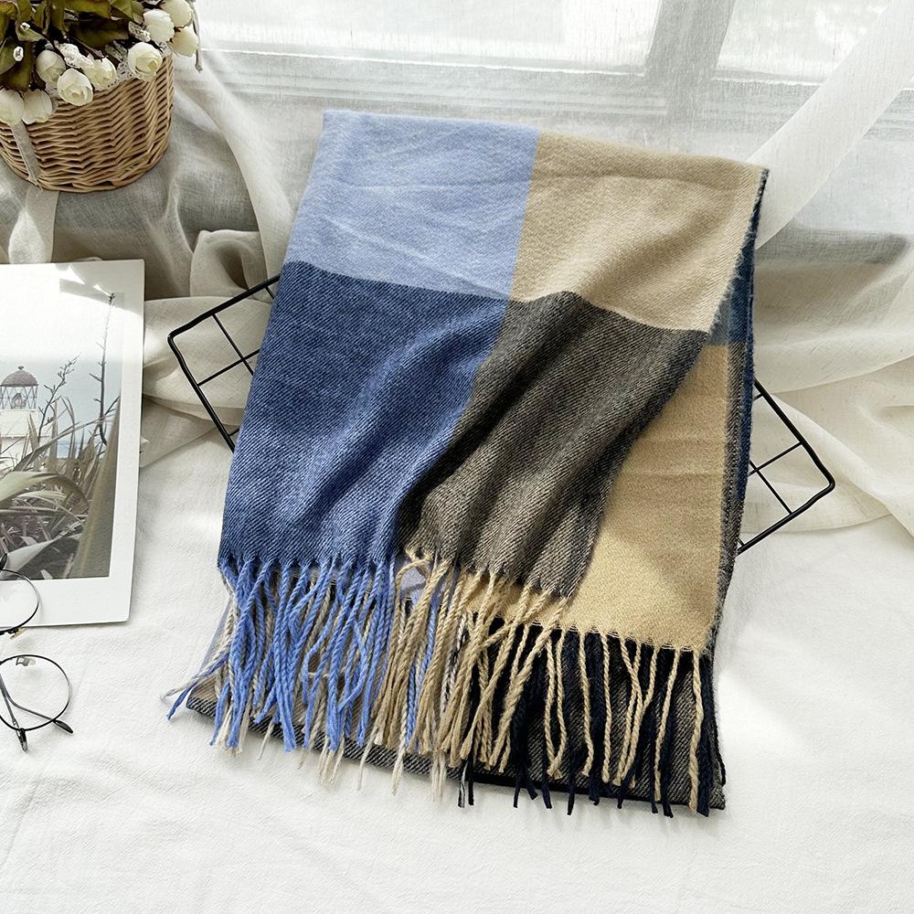 High End Imitation Cashmere Plaid Scarf Versatile and Warm In Winter  Women's Neck Scarf  Fringed Shawl