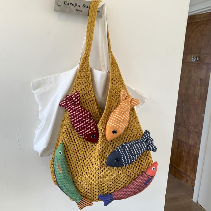 Сумка с чувством дизайна женская вязаная шерстяная вязаная вставка для отдыха портативная на плечо тоут большая сумка