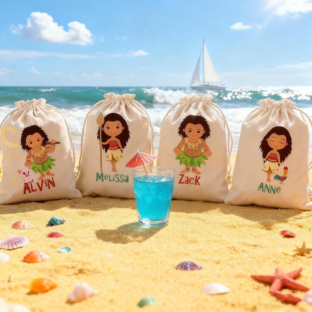 Пользовательские 4 шт. пакеты для подарков на вечеринку Моана, детское украшение для вечеринки в честь дня рождения в стиле Моана, мешок для сладостей со шнурком, подарок для мальчика/девочки на детский праздник