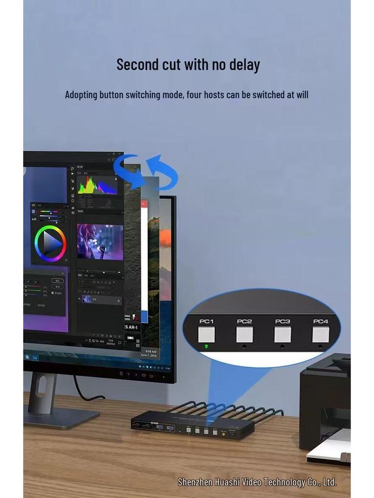 8K HDMI/DP KVM-переключатель 4x1 - Управление мышью и клавиатурой для четырех компьютеров