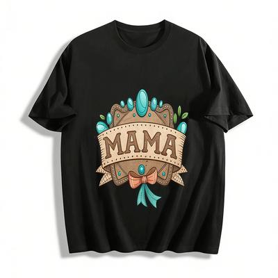 Винтажный Топ с Принтом Gem MAMA Повседневный Стиль Памятный к Дню Матери Хлопковая Футболка