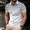 Casual Lapel T-shirt Young Men's Fashion Zipper T-shirt Short Sleeve T-shirt Men's Creative Geometry Diagram Print T Shirt