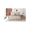 Lit double - MUVOE - 140 x 200 cm - Beige - Rembourré avec tiroirs - Structure en métal