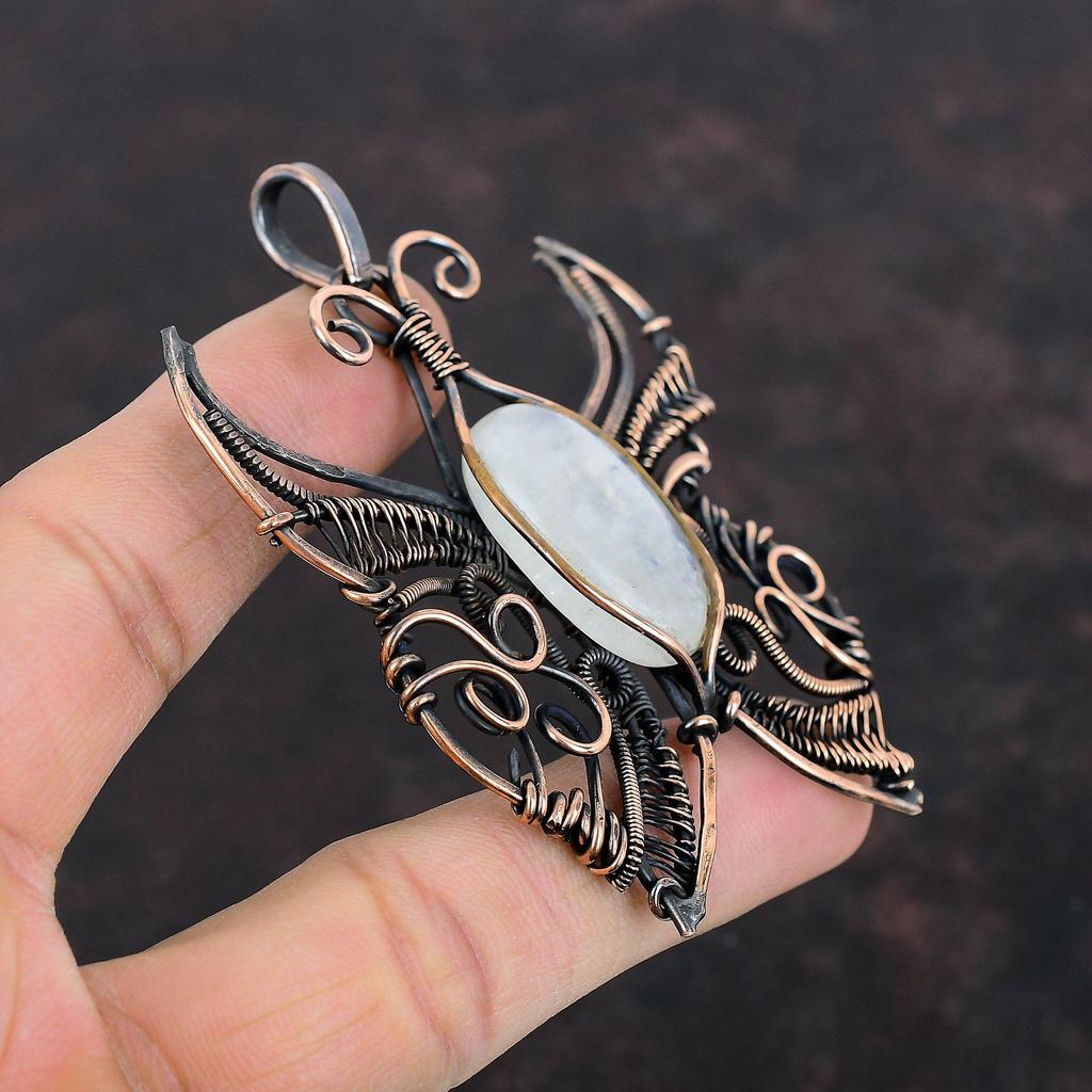 Подвеска Rainbow Moonstone, медная проволочная обертка, подвеска ручной работы в виде бабочки, медные украшения для подарков, подвеска Gemstone, проволочная обертка, ювелирные изделия