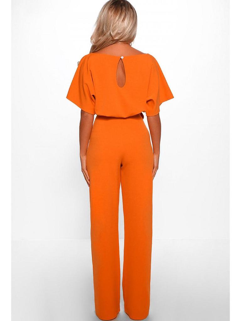 Women's Summer Button-Tie Short Sleeve Jumpsuit - European and American Style