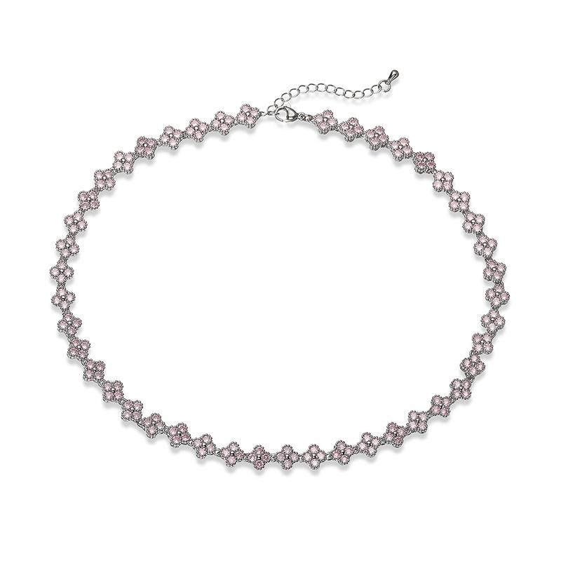 Elegant Light Luxury Women's Gold Plated Copper Bracelet Zircon Four-leaf Clover Necklace Flower Jewelry Set