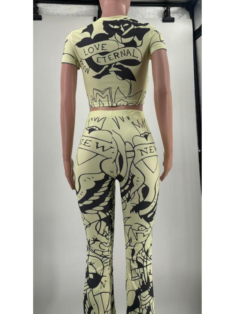 Летний повседневный костюм с коротким рукавом и принтом 2024 г.