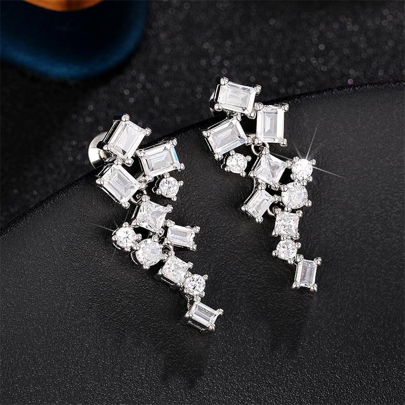 Xiaomi Huitan Trendy Geometric CZ Drop Earrings for Women Silver Color Temperament Lady's Ear Accessories Wedding Statement Jewelry