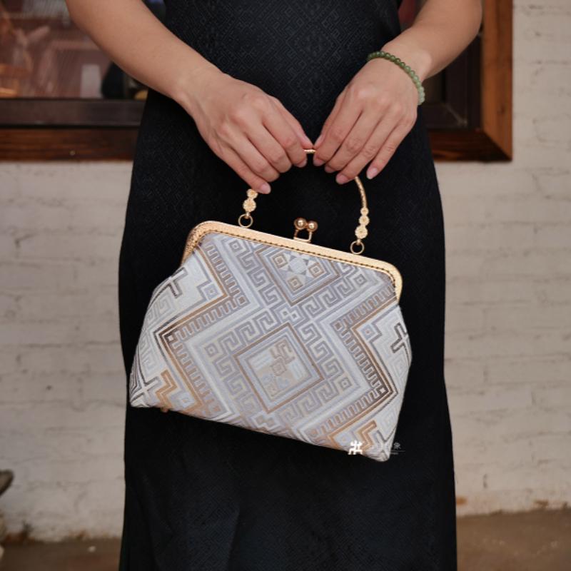 Evening Bag for Women, Retro Ethnic Elegant Top Handle Bag with Detachable Chain