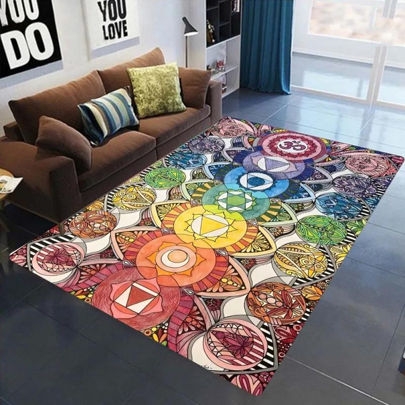Meditation Chakras Design Area Rugs Non-Slip Carpet Mat for Bedroom Living Room Decor Rug Spiritual Home Mat Living Room Decor
