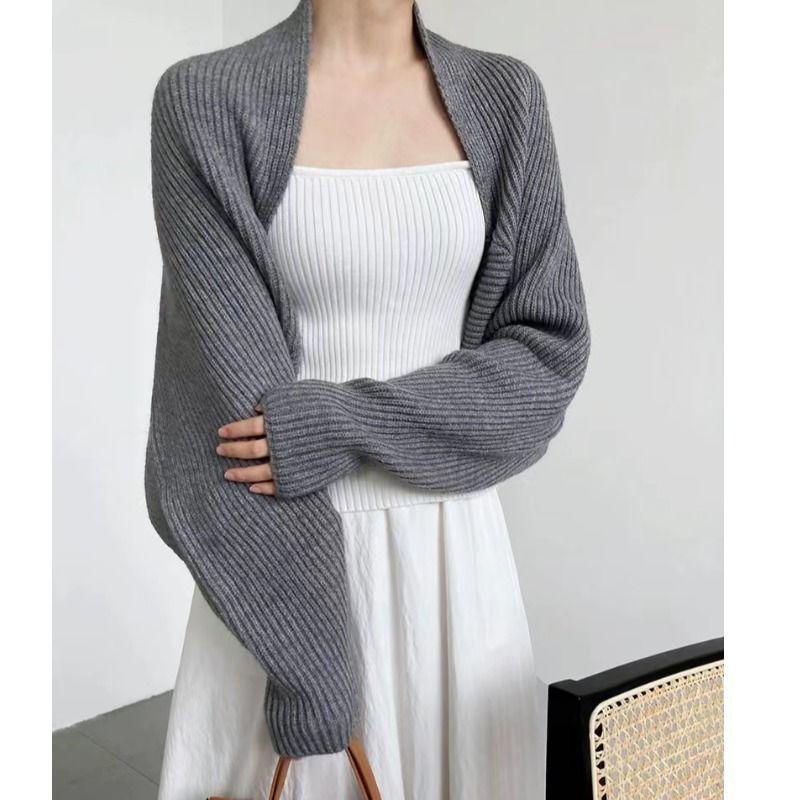 Толстый Премиальный Элегантный Жилет Вязаный Кардиган Женский Осень Зима Рукав Летучая Мышь Укороченная Накидка