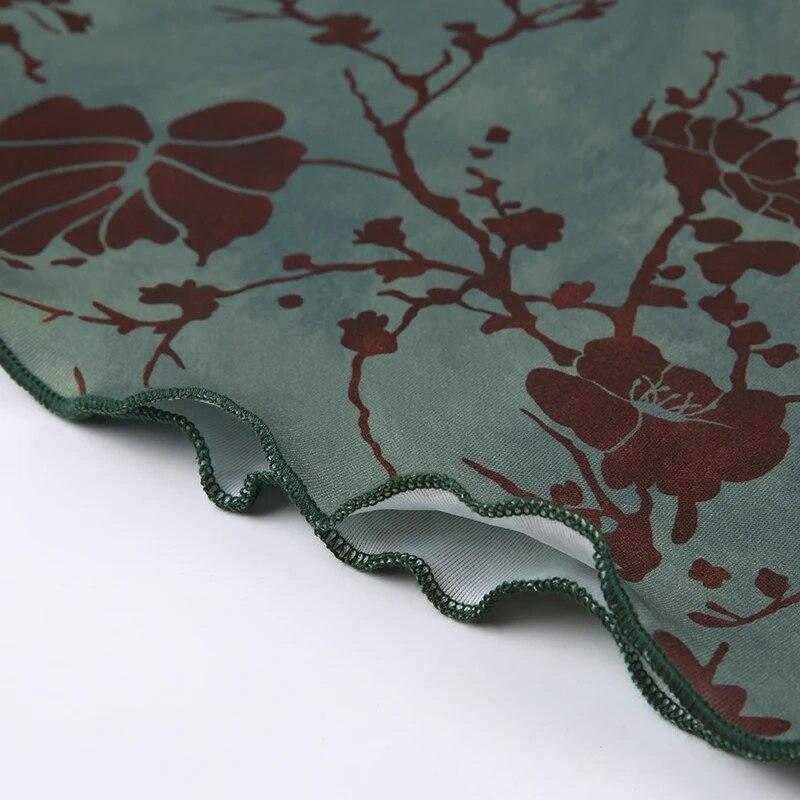 Винтажная длинная юбка, зеленая женская юбка с цветочным принтом Y2K, модная уличная гранж-мода, элегантная юбка до середины икры, корейская мода 2000-х годов