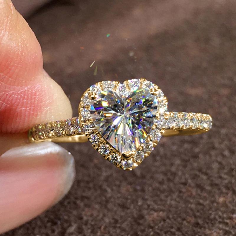 Classic Silver Color Heart Engagement Rings for Women White Red CZ Stone Inlay Fashion Jewelry Wedding Party Gift