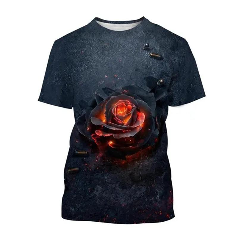 Новая модная мужская футболка с 3D-печатью Rose, популярная мужская футболка с цветочным принтом Rose для мужчин и женщин в стиле Харадзюку, повседневная футболка большого размера с коротким рукавом