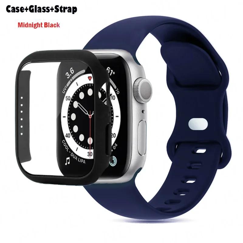 Glass+Case+Strap For Watch band 44mm 41mm 45mm 40mm 38mm 42mm Silicone bracelet iWatch serises 9 8 3 4 5 6 SE 7 watchbands