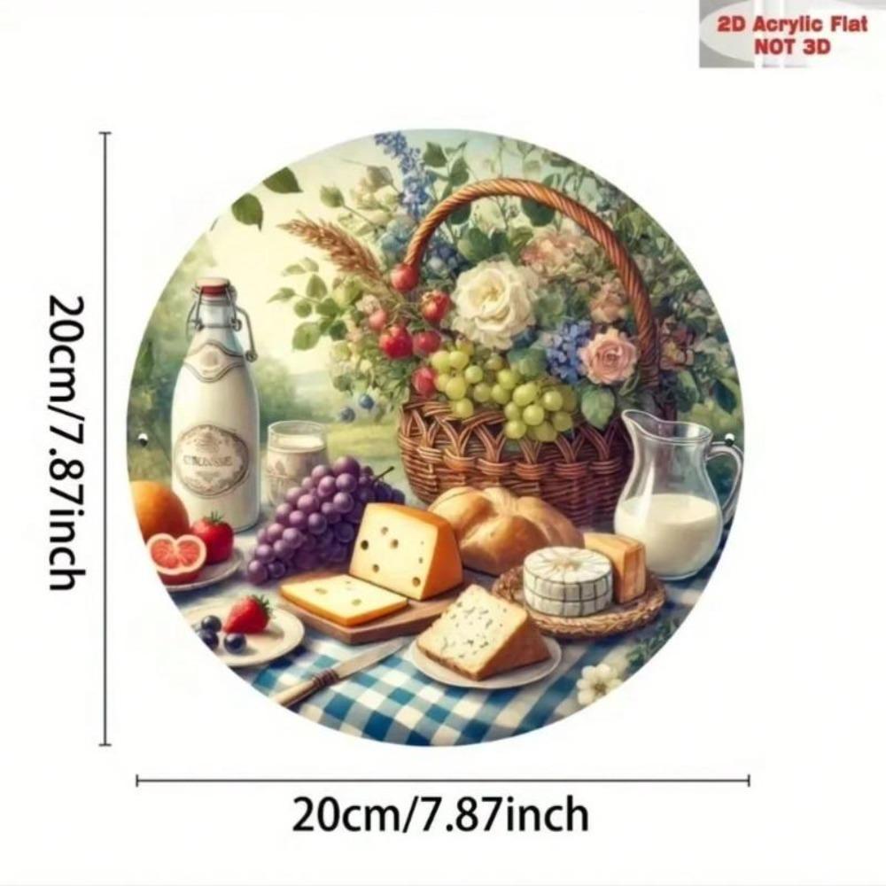 1PC Food Wine Basket Wall Art Mural Modern Metal Tin Painting Home Decor Gift