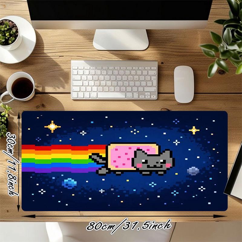 Игровой коврик для мыши Nyan Cat XL Нескользящая резиновая основа Прошитый край Водонепроницаемый коврик для стола Для ПК Ноутбука Геймера Офиса Компьютерные аксессуары C92944