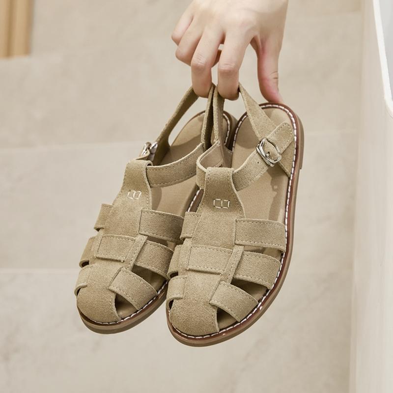 Сандалии Baotou из натуральной кожи на плоской подошве в стиле ретро, ​​женские сандалии с полой свиной клеткой