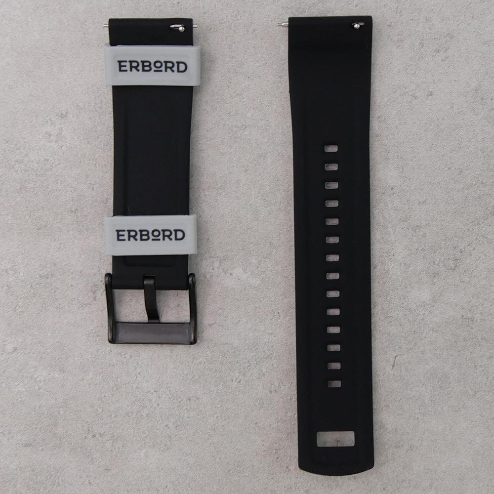 ERBORD Universal Silicone Strap 22mm, Dual Color, Gray / Black / Black Buckle