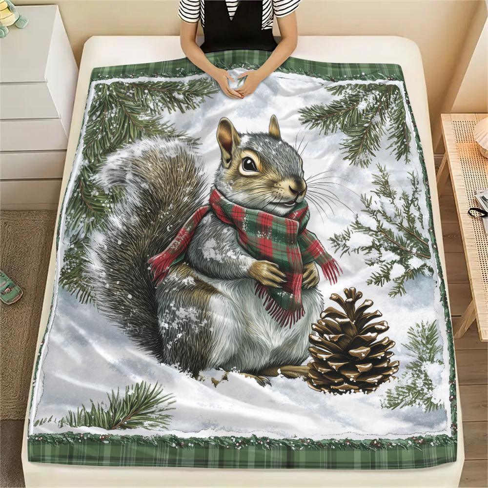 Grey Squirrel Print Flannel Blanket, High quality Comfortable for All Seasons, Home Decor, Warmth and Comfort