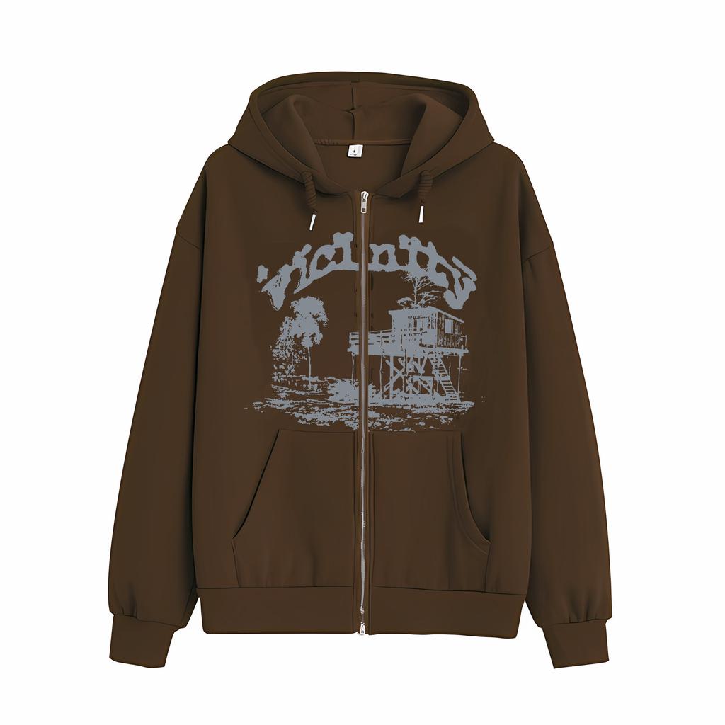 Clothes and hats Printed Wei pattern European and American trendy sweater Pocket hat and shirt Peripheral Wei Zipper brand