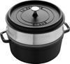 Пароварка Staub Cocotte Round Black 26 см, большая литая эмалированная кастрюля, совместимая с IH Japanese La Cocotte Round "Pico Set" [Авторизованный продукт]