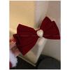 Cat Eye Heart Bow Velvet Hair Clip Women Retro Wine Red French Elegant Pearl Back Head Hair Accessories