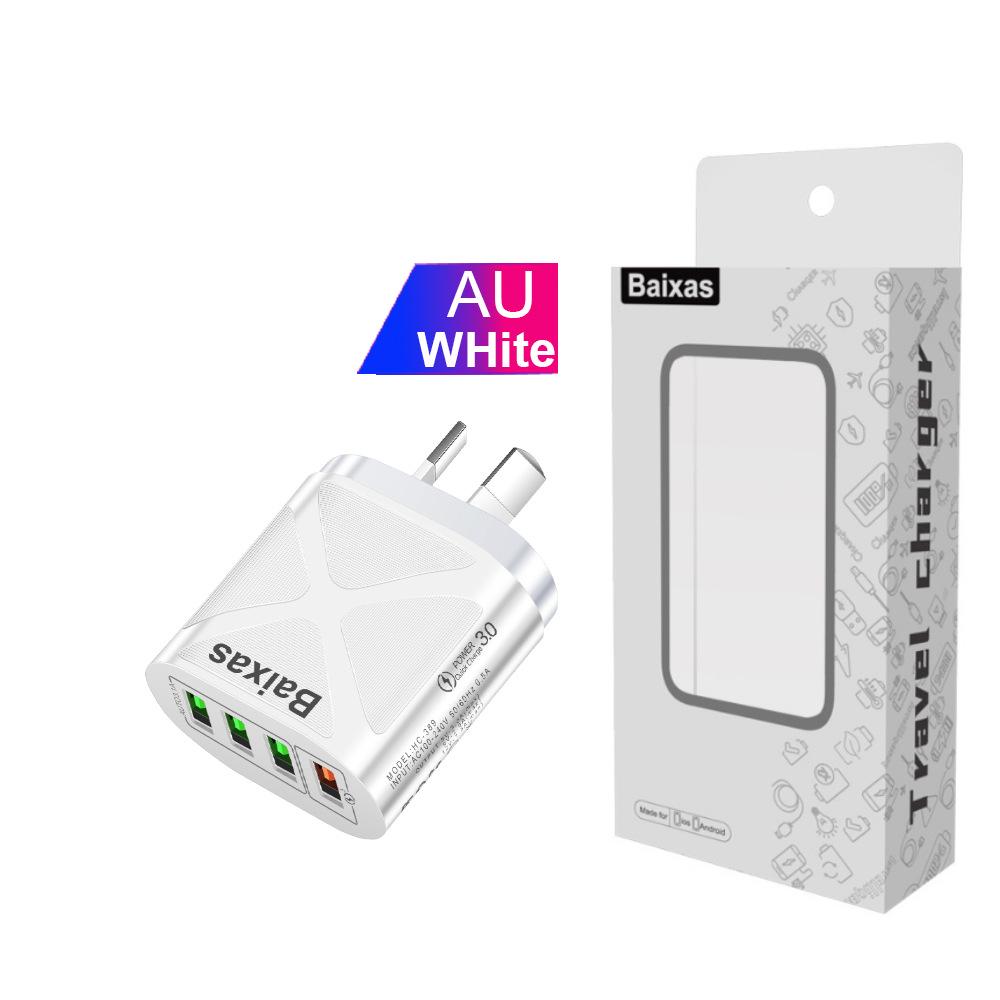Многопортовое USB-зарядное устройство с быстрой зарядкой QC3.0, 4 порта, 5 В/9 В/12 В, Совместимо со стандартами ЕС/США/Великобритании/Австралии