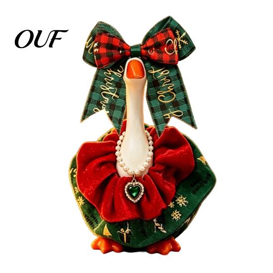 Seasonal Goose Clothing Accessories Christmas Cute Desk Outfits, 7 Inch Mini Wreath Clothes with Bow Winter Costume Tie Headwear And Faux Pearl