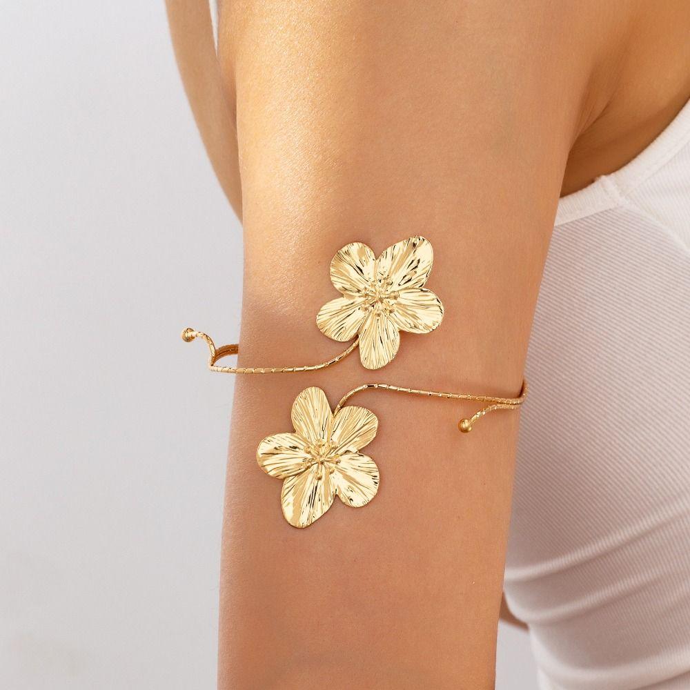 Metal Wide Open Bangle Multi Style Flower Bracelet Elegant Armlet Hand Jewelry
