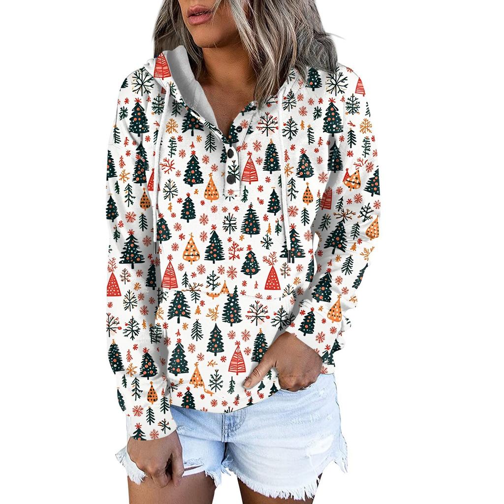 Женские повседневные модные принты с длинным рукавом на пуговицах пуловеры с капюшоном толстовки