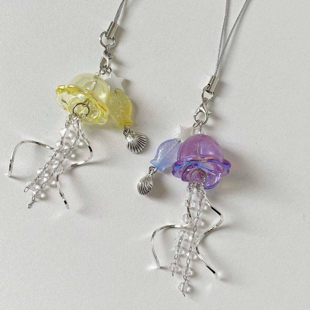 Sea Shell Fish Y2K Jellyfish Mobile Key Chain Jellyfish Tassel Phone Charm Keycord Mobile