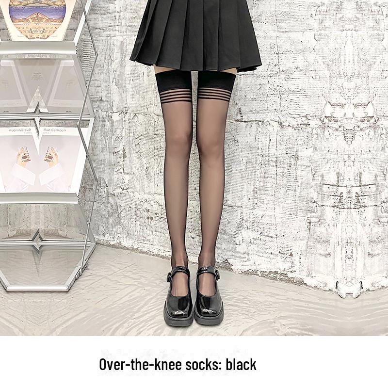 Женские черные чулки до середины голени с защитой от защемления - модные тонкие летние носки выше колена в японском стиле
