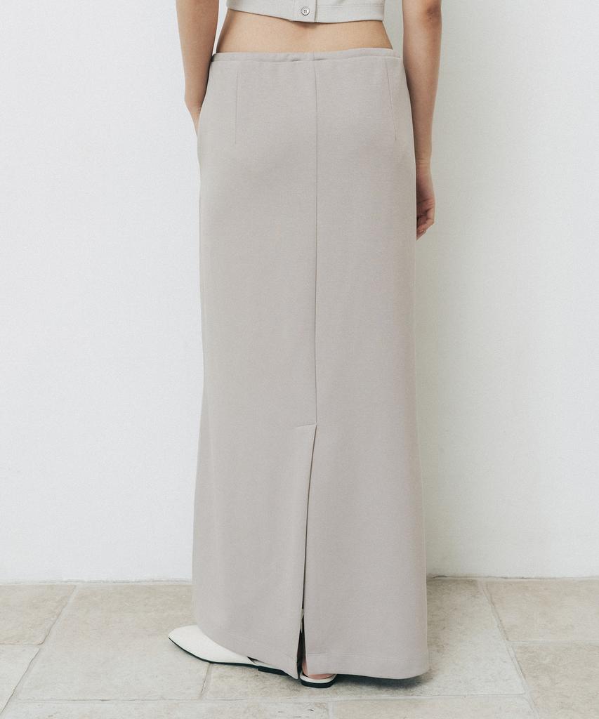 After Glow Wood Detail Drawstring Maxi Skirt_Sand Greige