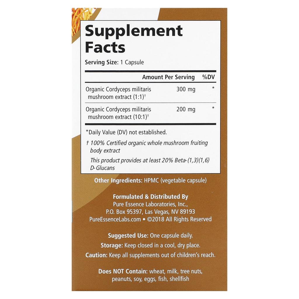 Pure Essence MyPure, Cordyceps sinensis 4X, 60 растительных капсул