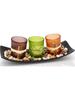 LED Electronic Candle Holder (With Rock & Tray) - 3-Piece Retro Set, Wooden Glass Tea Lamp Candle Holder