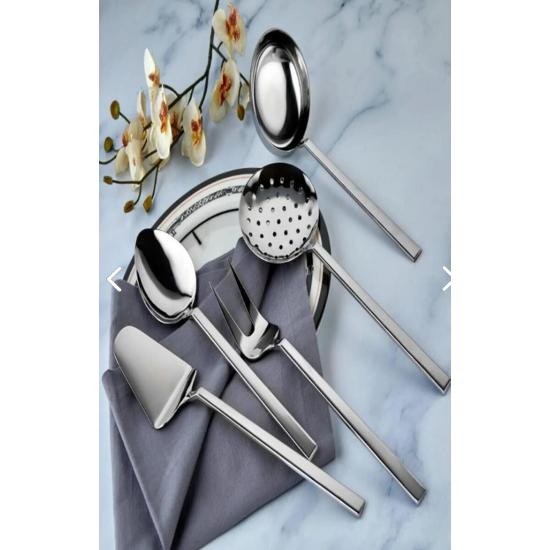 5 Piece Steel Flat Serving Set Ladle Skimmer Spatula Pasta Spoon Set Ladle Set