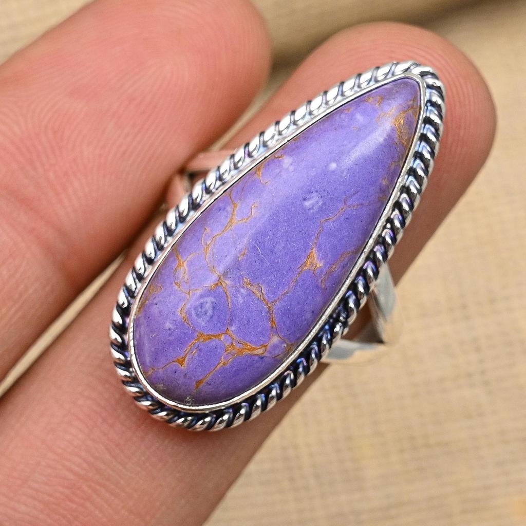 Ювелирные кольца ручной работы из стерлингового серебра 925 пробы с фиолетовым медным бирюзовым драгоценным камнем