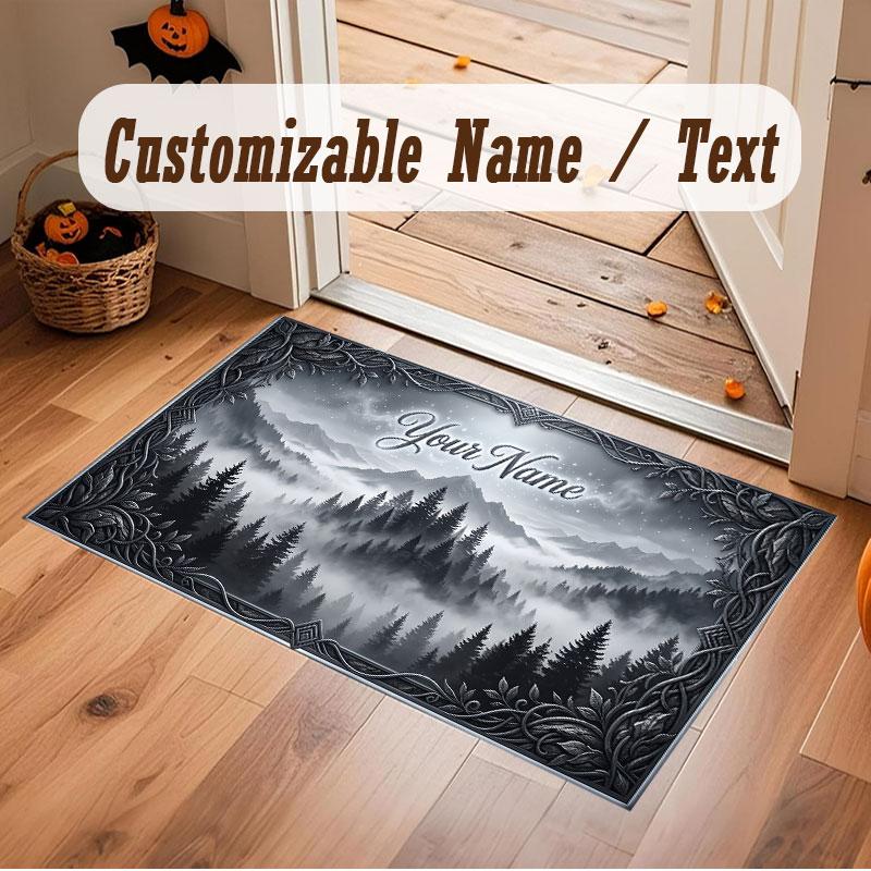 Mushroom Forest Theme Crystal Velvet Floor Rug Personalized Custom Name Text Warm Carpet Home Decoration