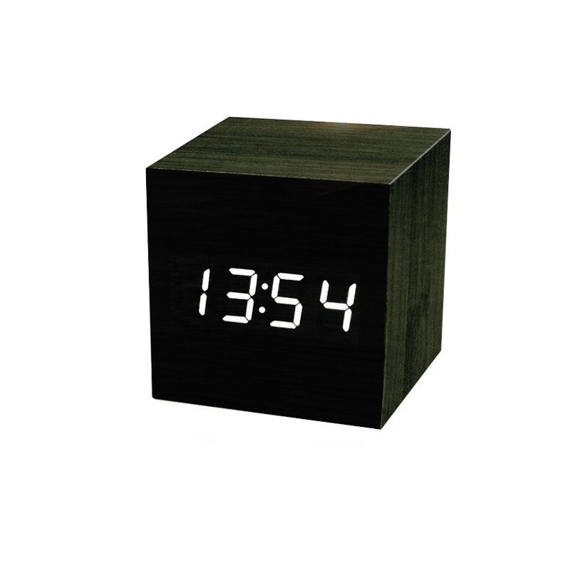 Smart Wooden Digital Alarm Clock with Night Light - Multi-functional Square Wall Clock for Students