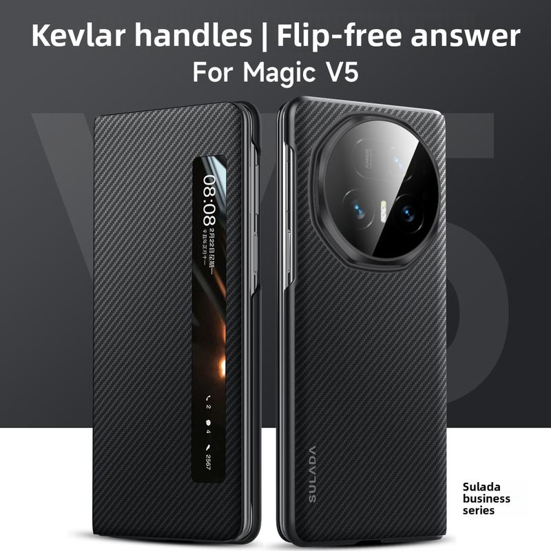 Высококачественный чехол из углеродного волокна для Honor Magic V5 V3 VS3 с видеоокном для ответа на звонки, флип-чехол, защита от падений