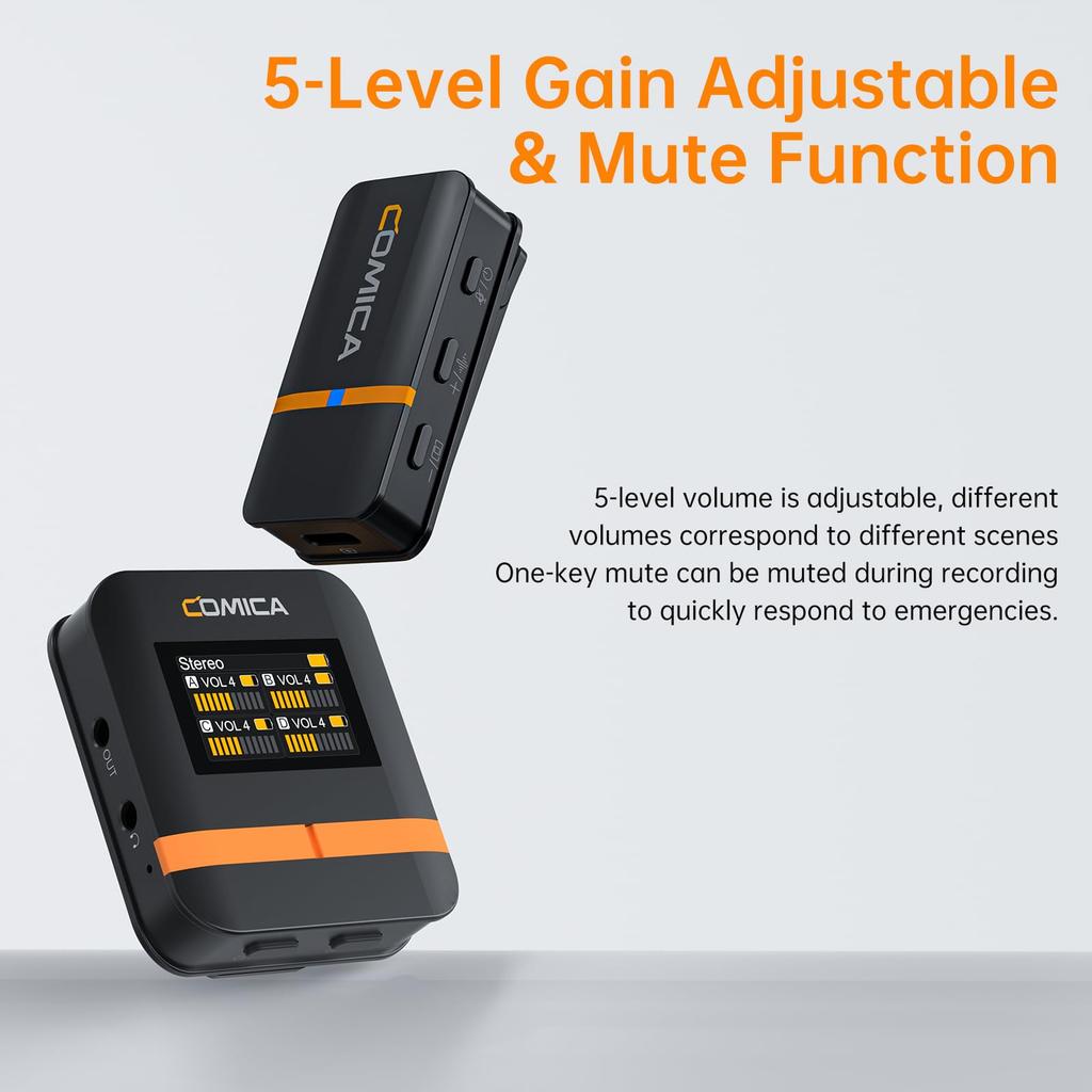 Comica Vimo Q 4 Transmitters 1 Receiver Wireless Pin Microphone 200m Transmission CalMix Audio Charging Case Included Video Shooting Online Class VLOG