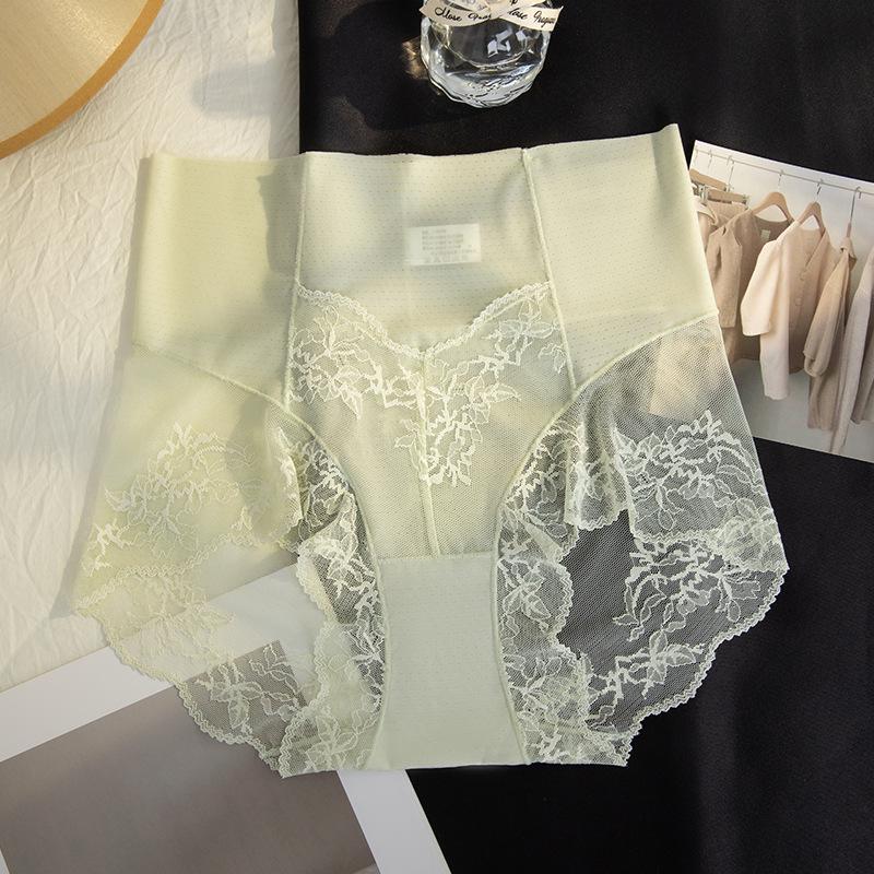 Women's High Waist Lace Trim Tummy Control Panties - Sexy, Comfortable, Breathable Cotton Crotch Triangle Design