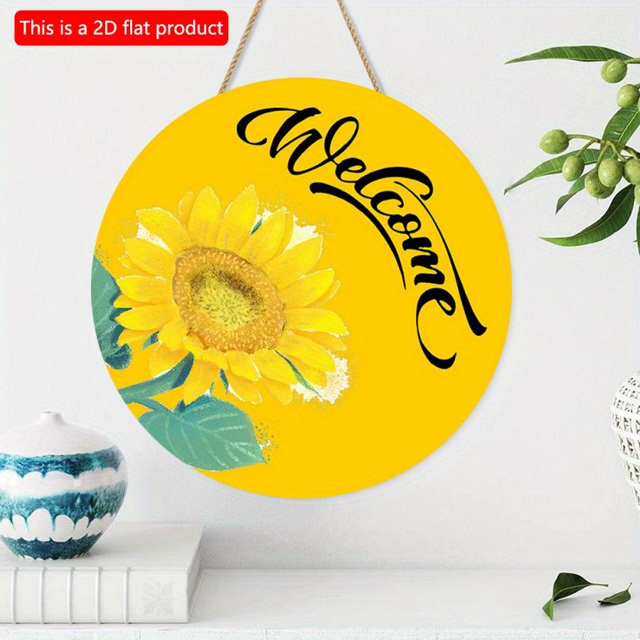 2D плоский 20*20 см 1 шт. деревенский желтый подсолнух принт приветственный настенный потрясающий подвесной декор, весенне-летний стиль высокое качество круглые деревянные художественные таблички знак