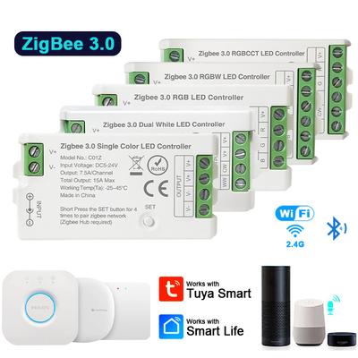 Zigbee 3.0 Светодиодный контроллер WiFi Приложение Удаленный для ШИМ Диммирования CCT RGB RGBW RGBCCT Светодиодной ленты Мост Шлюз Tuya Голосовое управление DC5V-24V
